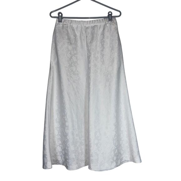 White Satin Floral Midi Skirt Medium Bridal Bride Coquette Flowy Romantic Retro - Picture 2 of 5